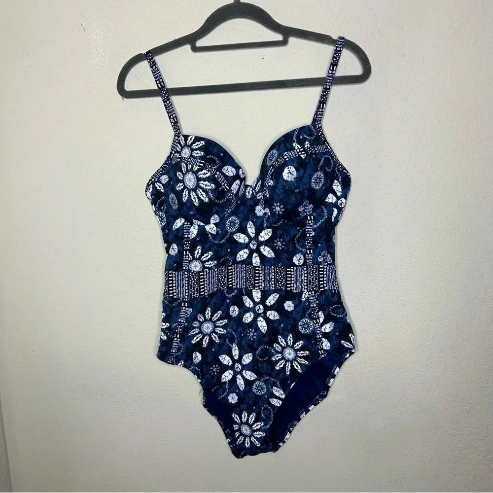 Bleu Rod Beattie Blue and White Swimsuit Size 10